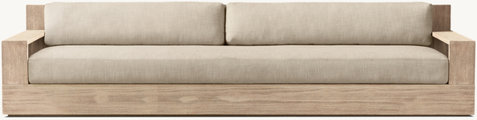 108&#34; Classic sofa shown in Weathered Teak. Cushions shown in Sand Perennials&#174; Performance Textured Linen Weave.