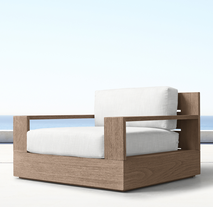 Shown in Weathered Teak. Cushions (sold separately) shown in White Perennials® Performance Textured Linen Weave.
