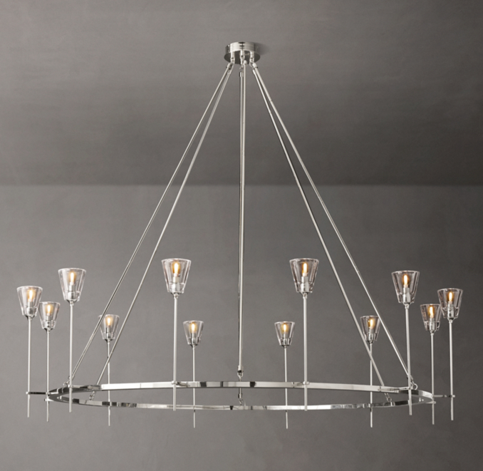 70" chandelier shown in Polished Nickel.