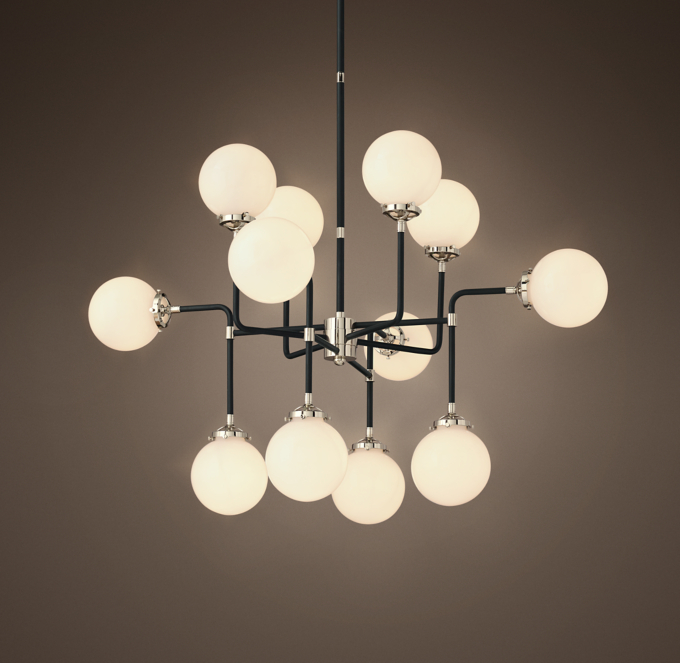 Bistro Globe Milk Glass 12Light Chandelier