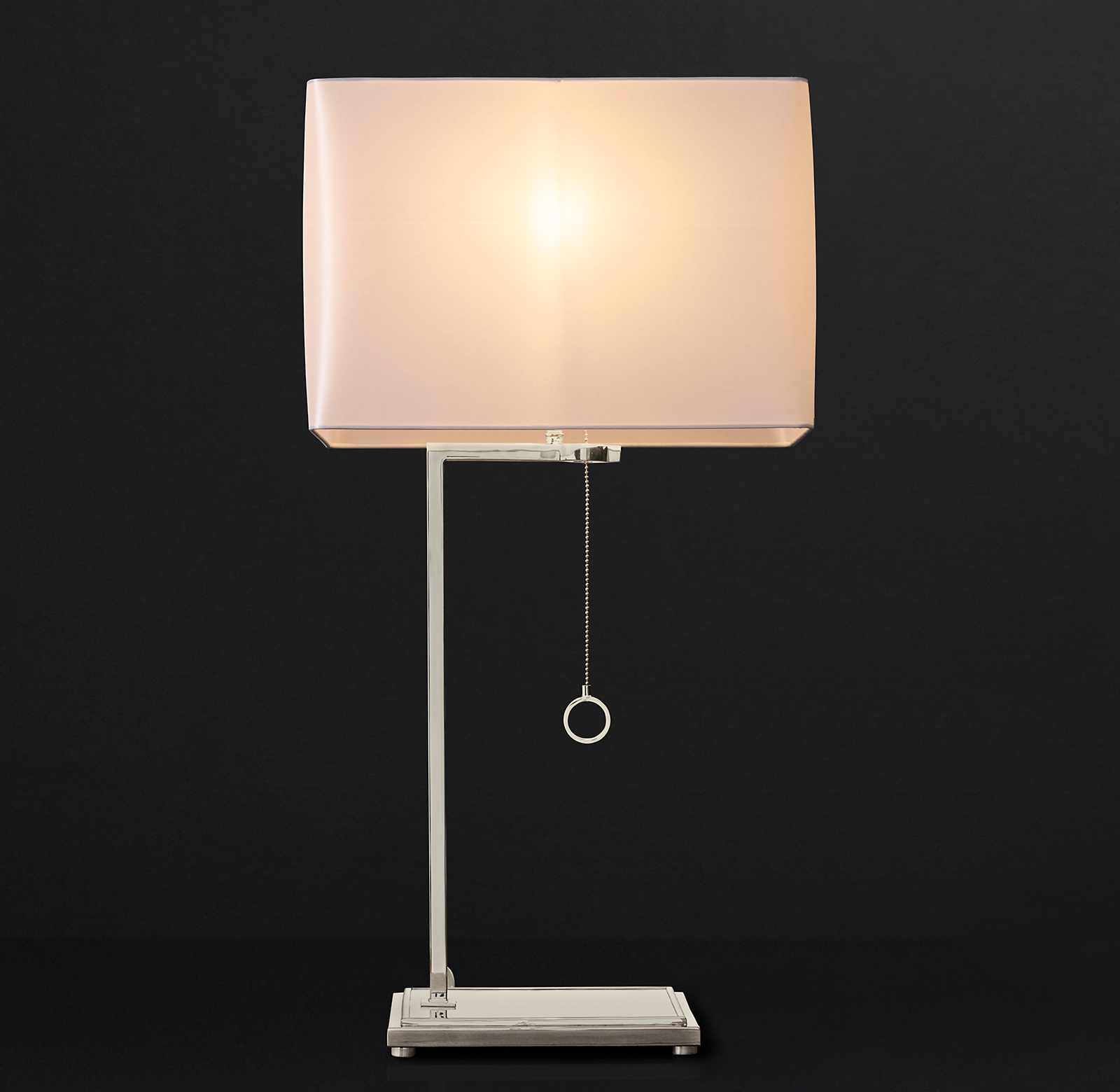 Shown in Polished Nickel with Luce Rectangular Silk Shade, size E, in White (sold separately).