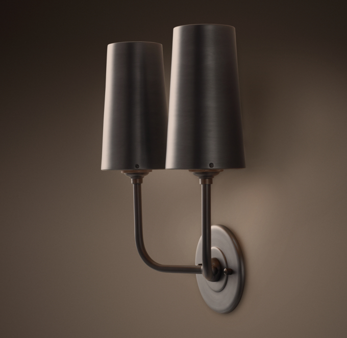 Modern Taper Double Sconce With Metal Shade