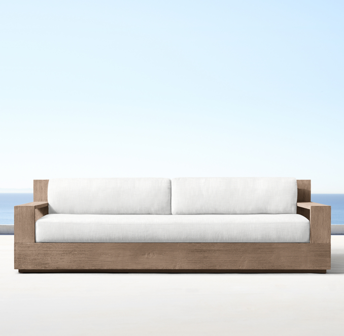 Shown in Weathered Teak. Cushions shown in White Perennials® Performance Textured Linen Weave.