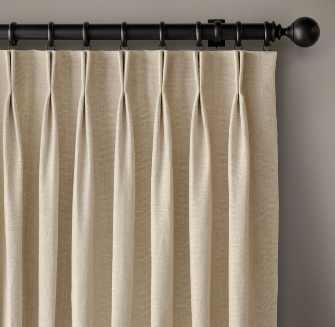 Front view of Belgian Flax Linen Cross Weave Drapery - French-Pleat shown in Fog