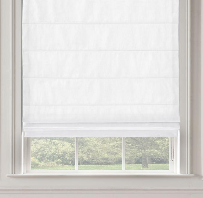 Front view of Washed Belgian Flax Linen Tailored Roman Shade shown in Sand