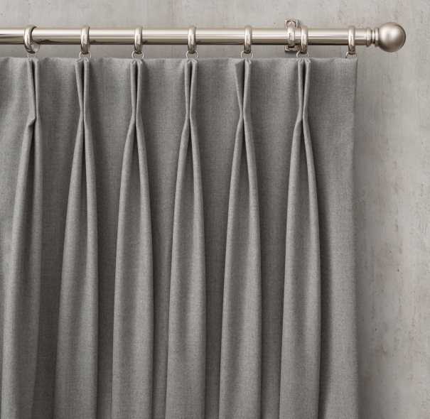 Custom Heathered Wool 2 Fold French Pleat Drapery Select Colors