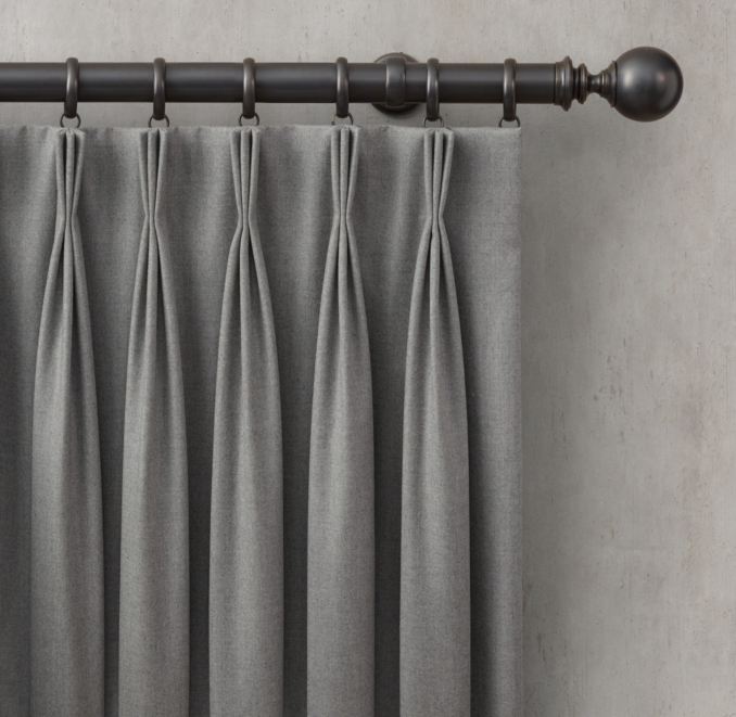 Custom Heathered Wool 3-Fold French-Pleat Drapery All Colors On Sale | RH