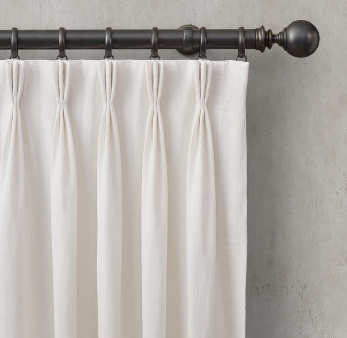 Front view of Custom Washed Belgian Flax Linen 3-Fold French-Pleat Drapery shown in Sand