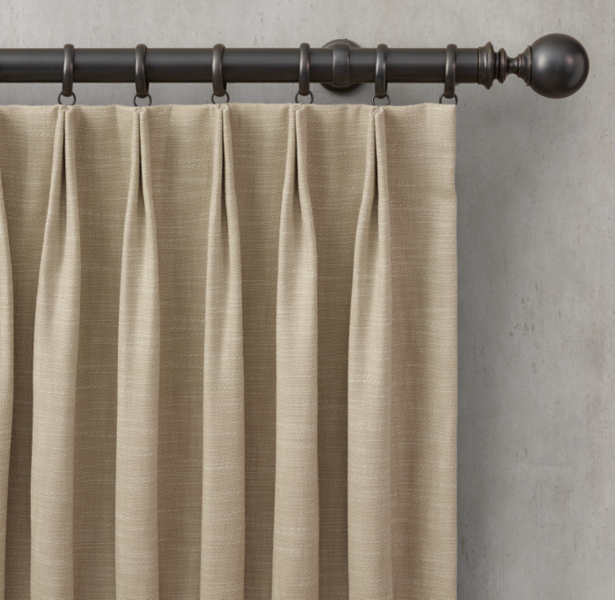 Front view of Custom Perennials® Performance Textured Linen Weave 2-Fold Tailored-Pleat Solid Drapery shown in Sand