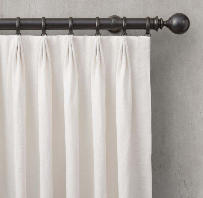 Front view of Custom Washed Belgian Flax Linen 3-Fold Tailored-Pleat Drapery shown in Sand