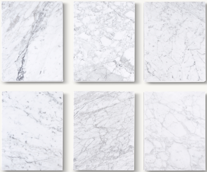 Shown in Italian Carrara Marble. Marble tabletops will have distinctive veins, markings and color variations that are unique to each piece. No two are the same.