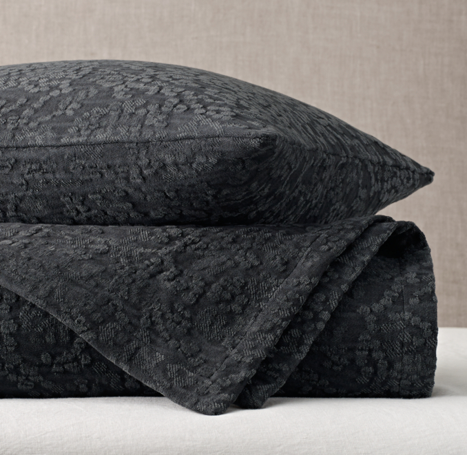 Italian Vintage Dyed Jacquard Coverlet & Sham