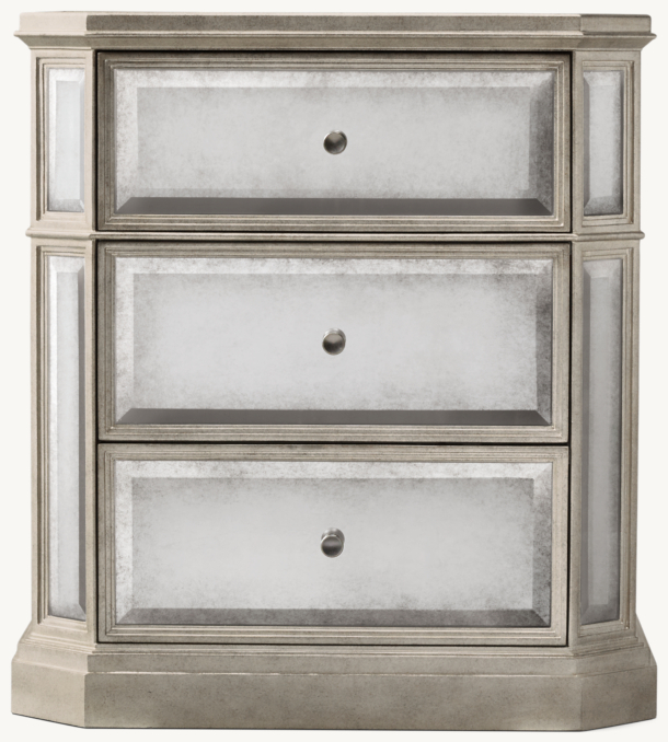 Front view of 1930S French Mirrored Closed Nightstand shown in Antiqued Mirror