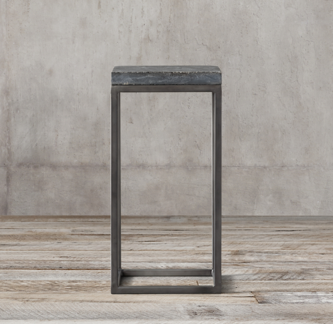 Front view of Delphine Bluestone & Metal Cocktail Side Table shown in Bluestone