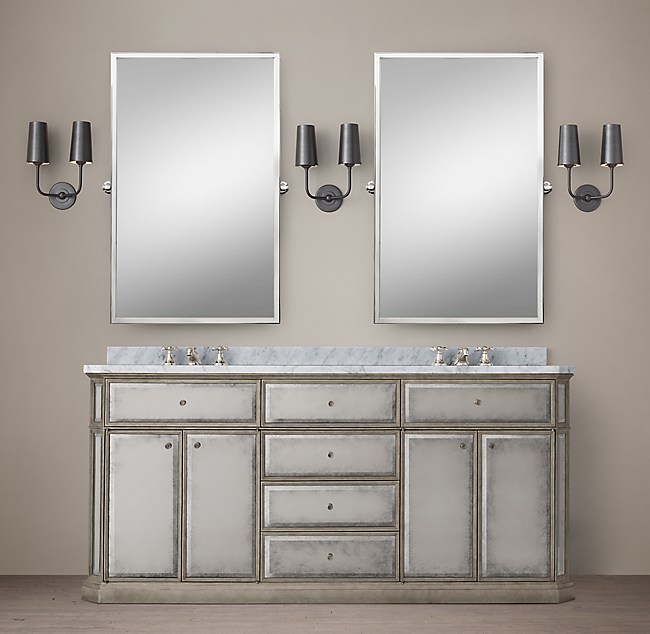 1930s French Mirrored Double Vanity, Restoration Hardware Mirrored Bathroom Vanity