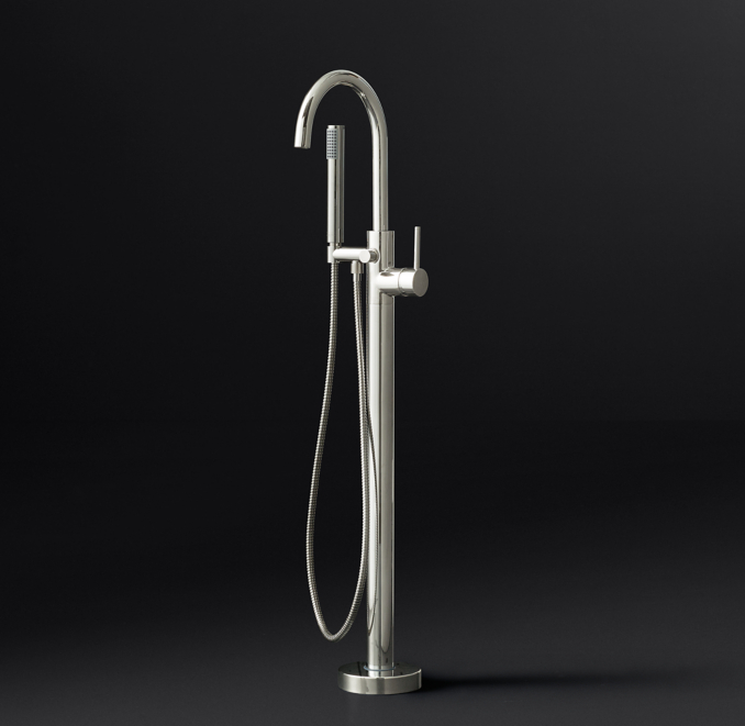 Three Quarter view of Spritz Floor-Mount Tub Fill & Handheld Shower 