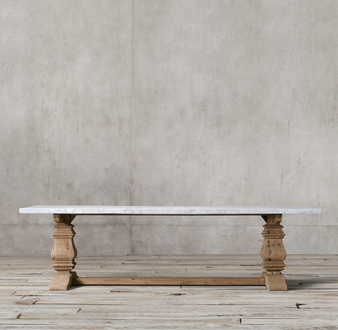 Salvaged Wood & Marble Trestle Rectangular Dining Table