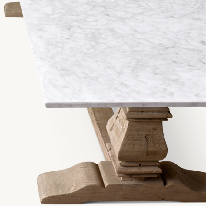 Salvaged Wood Marble Trestle Rectangular Dining Table RH Baby Child
