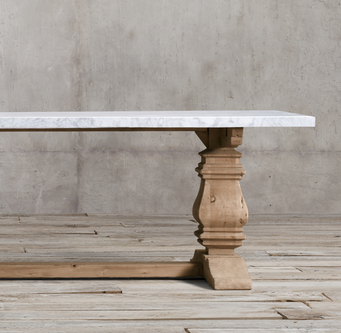 Salvaged Wood & Marble Trestle Rectangular Dining Table