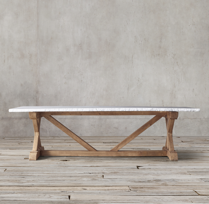 Salvaged Wood & Marble X-Base Rectangular Dining Table