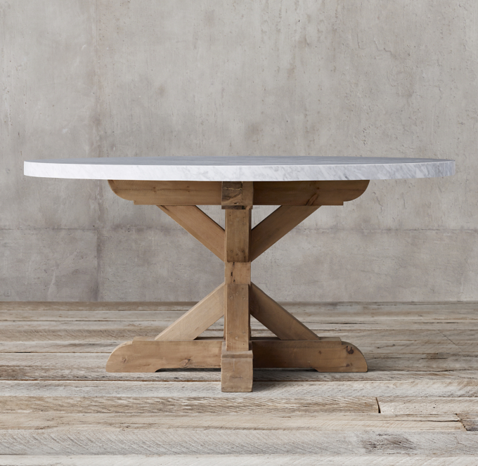 Salvaged Wood & Marble X-Base Round Dining Table