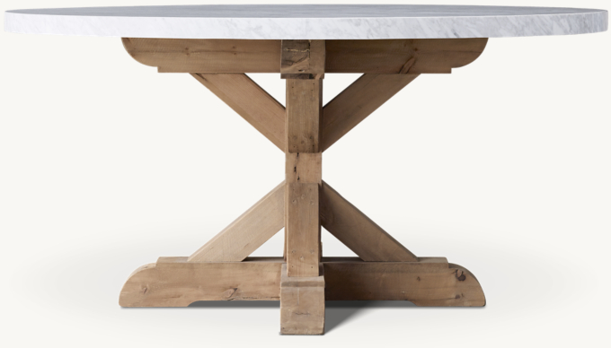 Salvaged Wood Marble X Base Round Dining Table RH TEEN