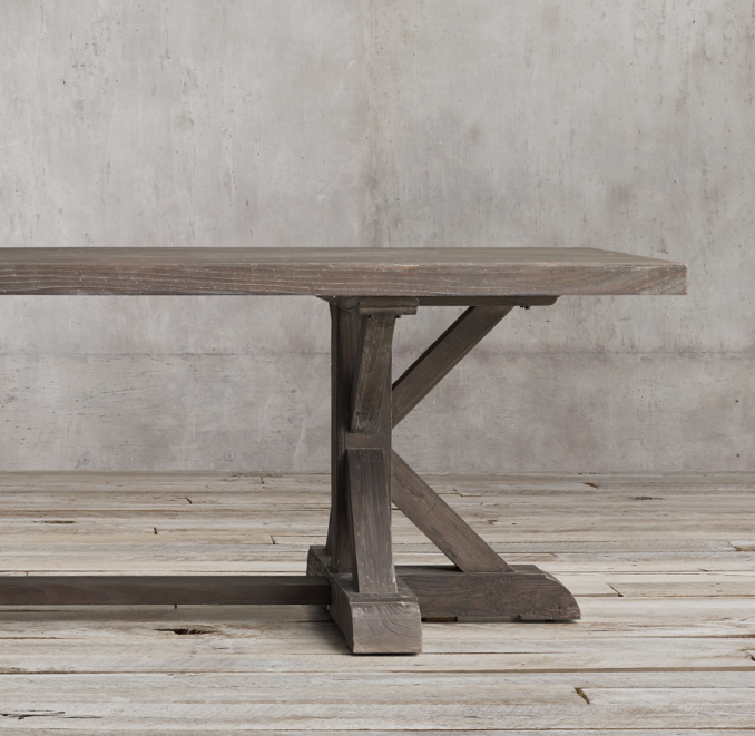 Distressed Elm Belgian Trestle Rectangular Dining Table