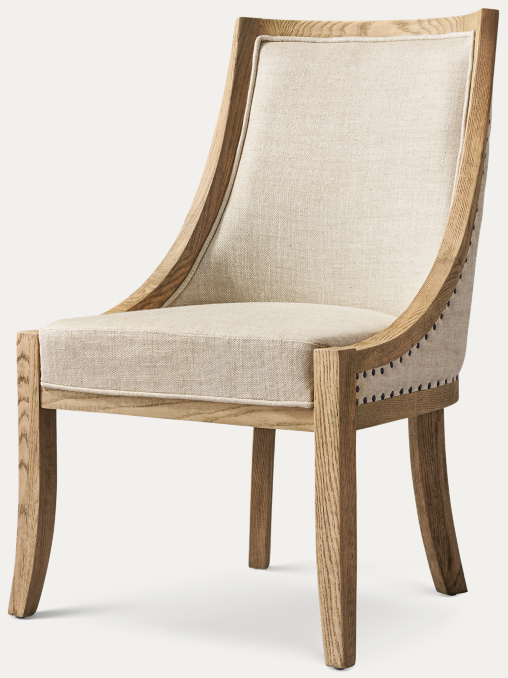 Three Quarter view of 19Th C. French Empire Fabric Dining Armchair shown in Weathered Oak Drifted