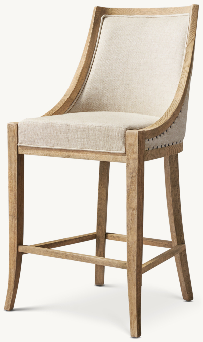 Three Quarter view of 19Th C. French Empire Fabric Bar & Counter Stool shown in Weathered Oak Drifted