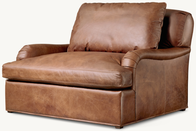 Three Quarter view of English Classic Roll Arm Leather Chair-And-A-Half shown in Italian Berkshire Cocoa