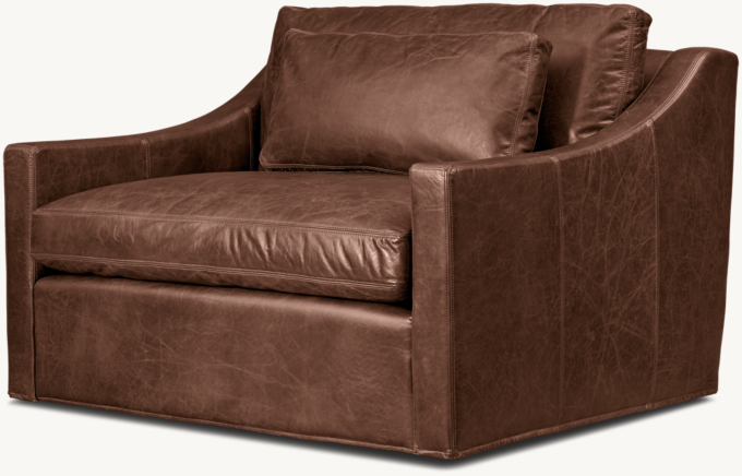 Belgian Classic Slope Arm Leather Chair-and-a-Half