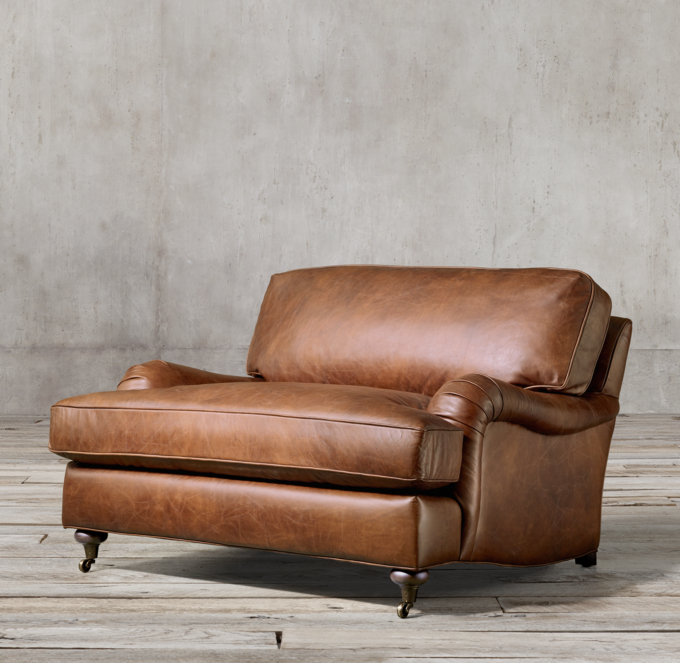 English Roll Arm Leather Chair-and-a-Half