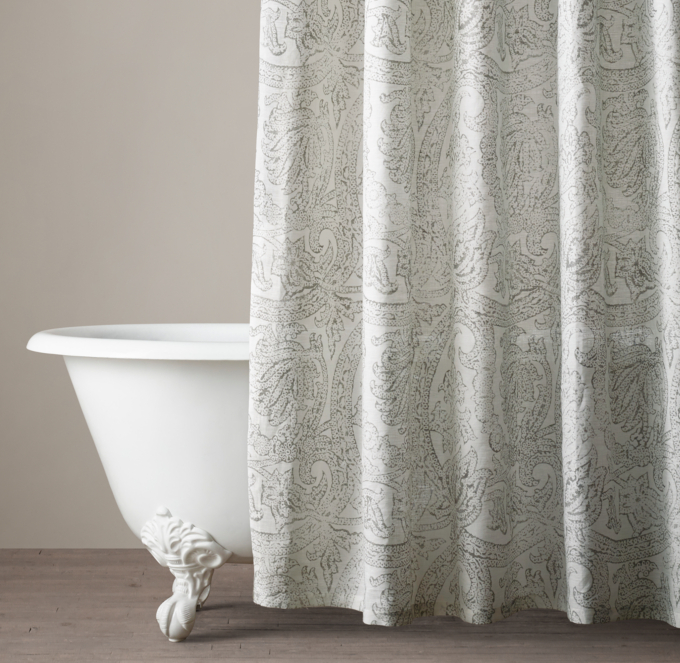 Italian Distressed Scroll Linen Shower Curtain