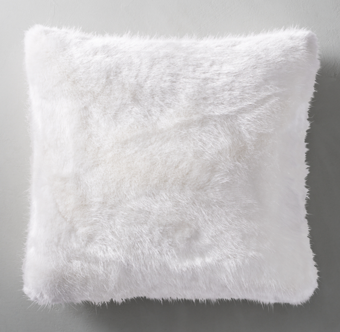 Ultra Faux Fur Square Pillow Cover White