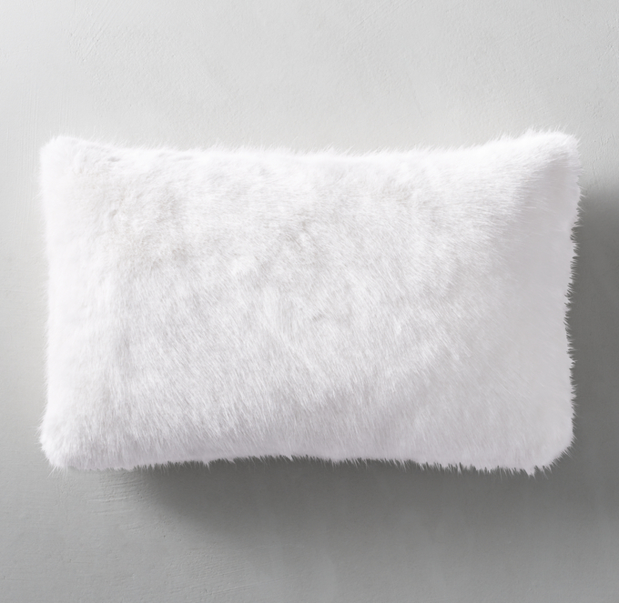 white faux fur lumbar pillow