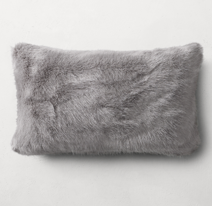Ultra Faux Fur Lumbar Pillow Cover Fog