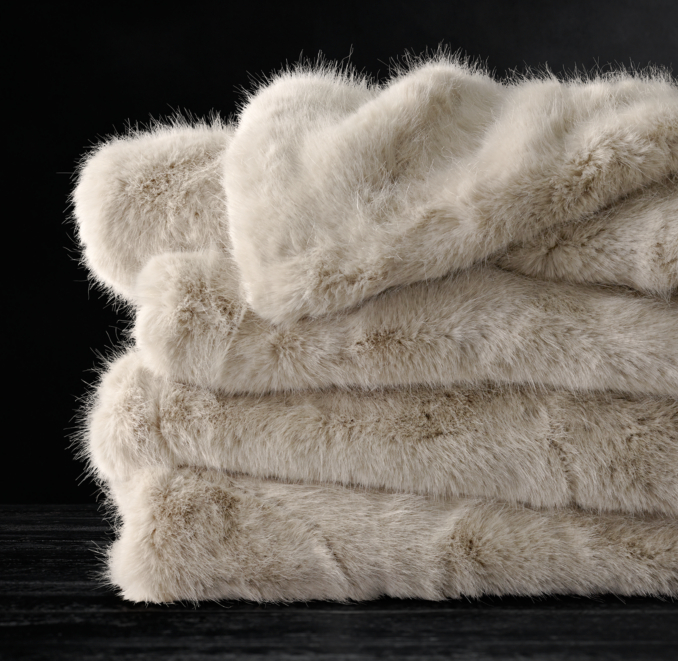 Front view of Ultra Faux Fur Throw shown in Dune
