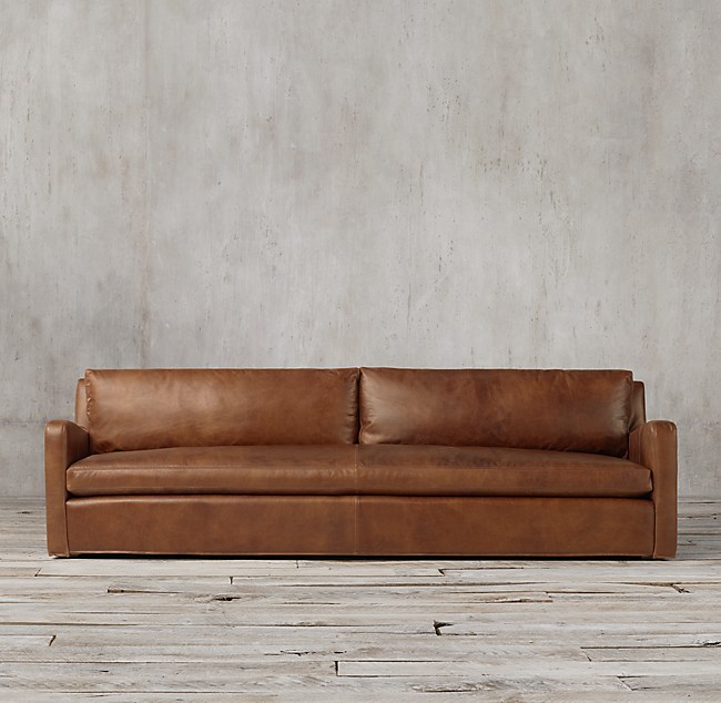 Petite Belgian Slope Arm Leather Sofa, Restoration Hardware Leather Sofa Knockoff