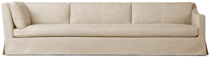 Front view of Belgian Slipcovered Classic Slope Arm Right-Arm Return Bench-Seat Sofa 