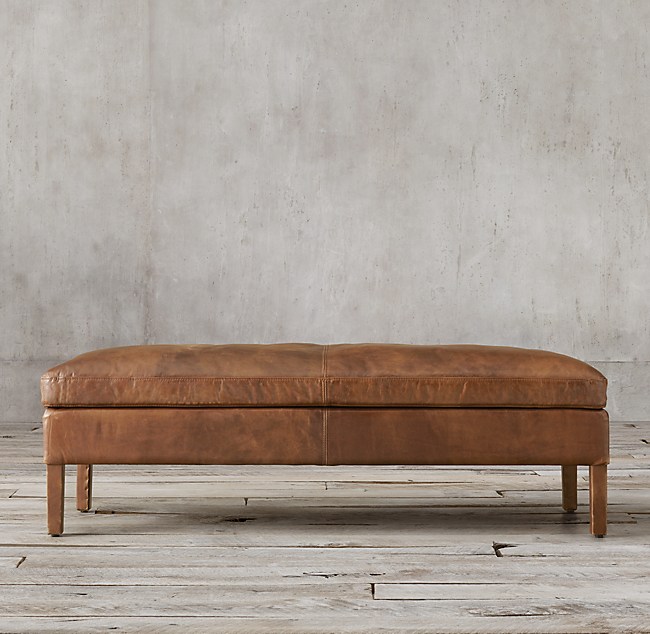 Sorensen Leather Ottoman Bench, Long Leather Ottoman Bench
