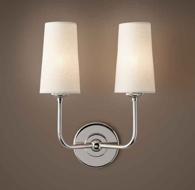 Modern Taper Double Sconce With Linen Shade