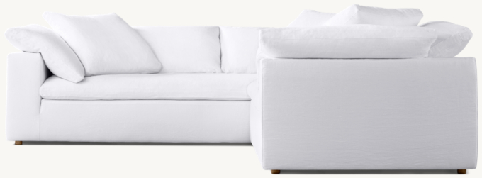 Sofá modular en L con asiento tipo banco y brazo derecho Cloud
