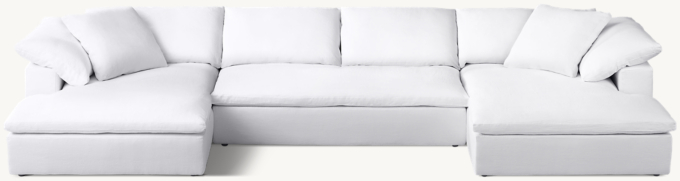 Shown in White Washed Belgian Flax Linen; sectional consists of 1 left-arm chaise, 1 armless sofa and 1 right-arm chaise. Cushion configuration may vary by component.