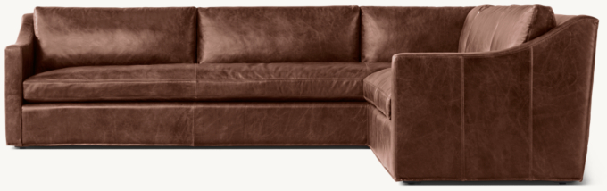 Belgian Classic Slope Arm Leather Right-Arm Bench-Seat L-Sectional