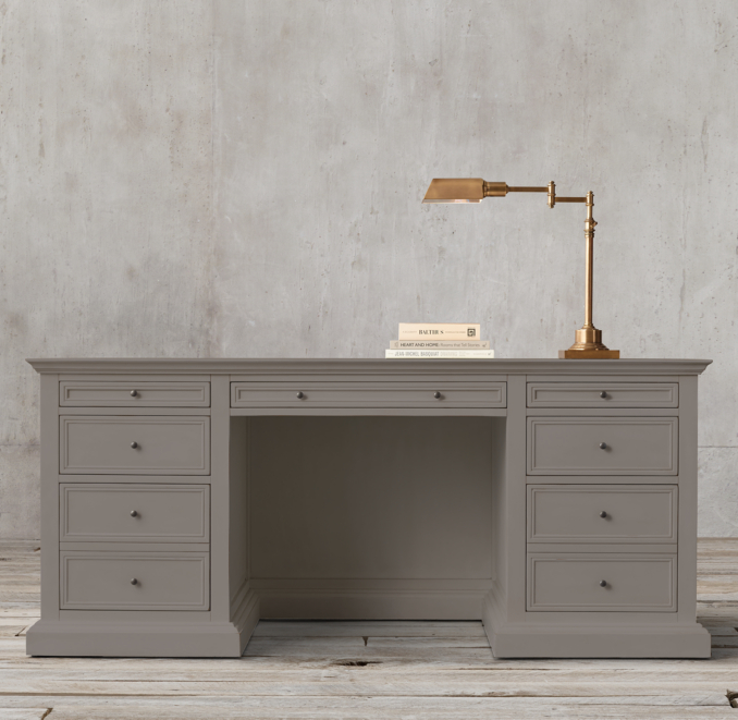 Front view of French Panel 71" Desk shown in Grey