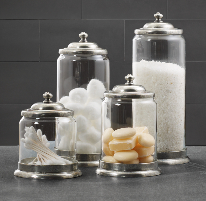 glass pewter jars apothecary bath outdoor