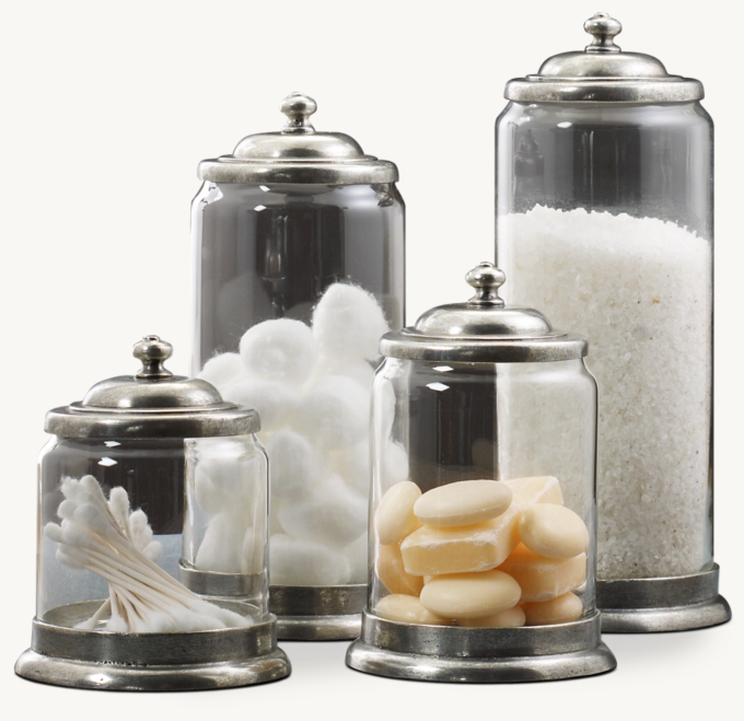 Apothecary Pewter & Glass Bath Jars