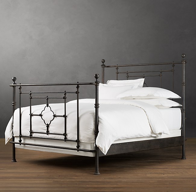 19th C Quatrefoil Iron Bed With Footboard, Wrought Iron Cal King Bed Frames