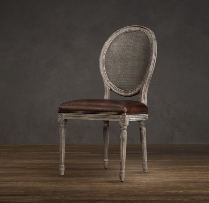 Vintage French Cane Back Round Leather (Set Of Chairs) 