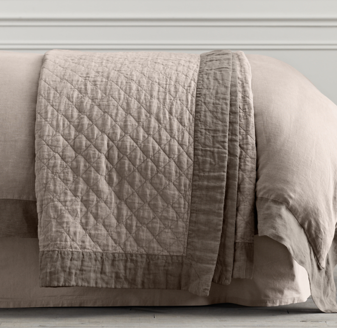 Stonewashed Framed Belgian Linen Coverlet